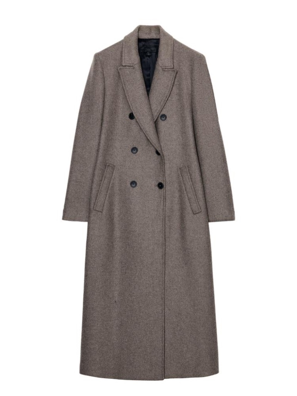 ZARA WOMEN DOUBLE BREASTED LONG COAT IN DARK MINK